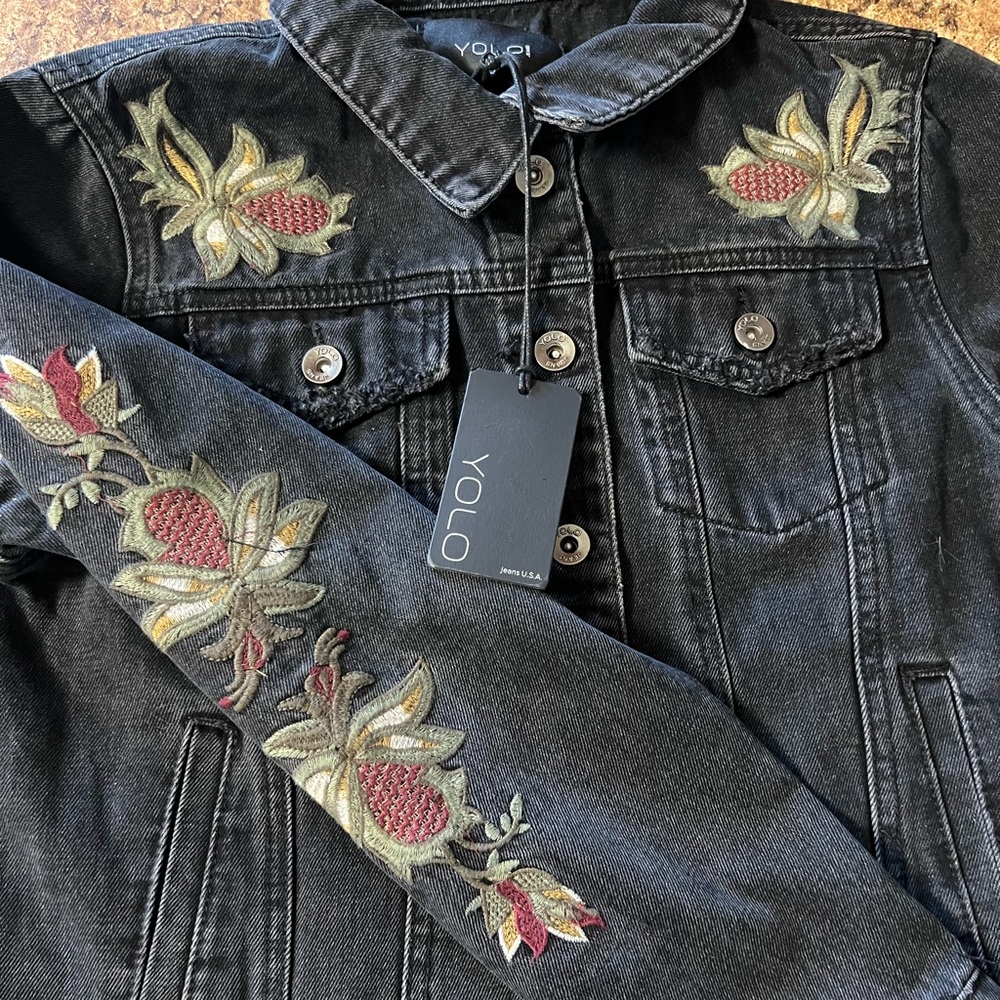 Denim YOLO Jacket lightly distressed size small